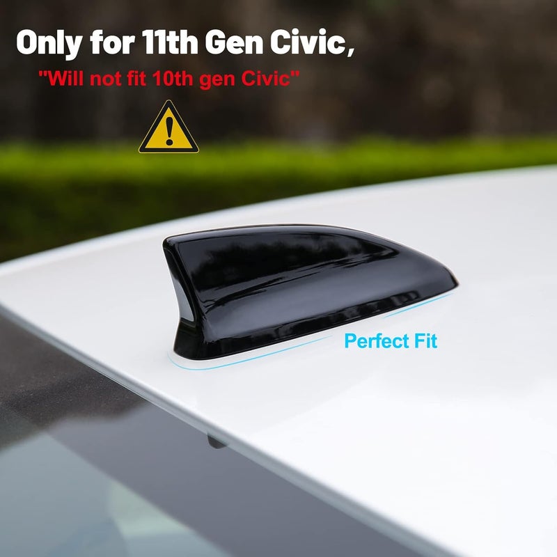 Thenice for 11th Gen Civic Accessories Antenna Topper Car Shark Fin Cover Exterior Decoration Compatible with Honda Civic 2022 2023 2024 2025 2026 -Glossy Black - Image 3